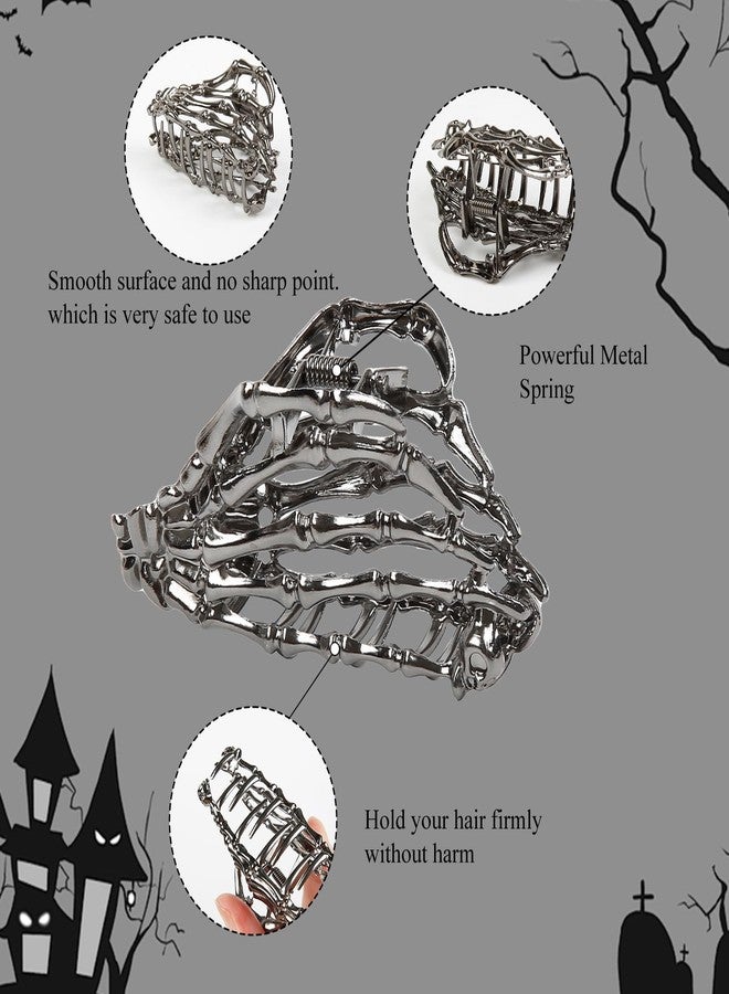 TEBIEKOY 4PCS Gothic Spider Hair Clips Black Web Bat Skeleton Hand Skull Claw Clips for Women,Large Medium Size for Thick Thin Hair,Hiphop Metal Hair Accessories for Halloween Decor Party Gift - Image 4